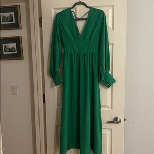 Green Chiffon Long Sleeve Wrap Maxi Dress